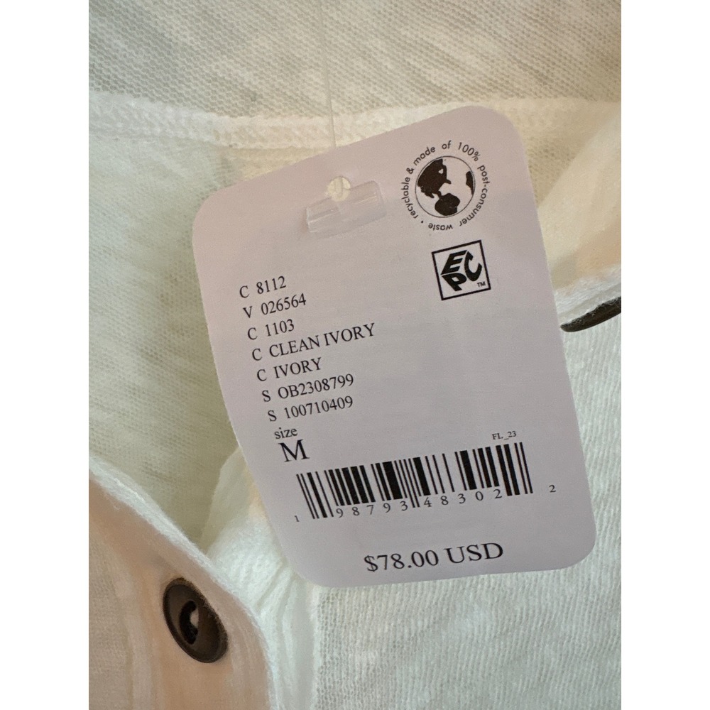 We The Free Cotton Linen Henley Long Sleeve Tee medium ivory white new - Picture 11 of 11